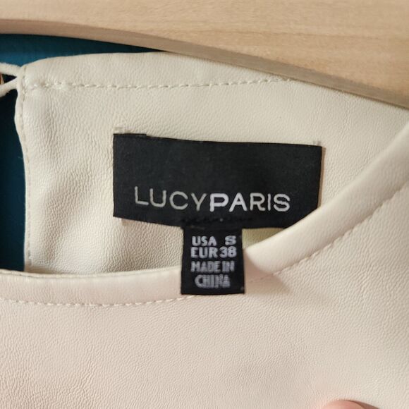 $129 Lucy Paris Women White Faux Leather Short-Sleeve Blouse Top T-Shirt Size XS - Picture 10 of 16